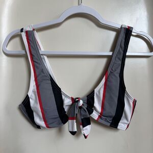 Buckle Island Soul Gray, White, and Red Striped Bikini Top Size Small